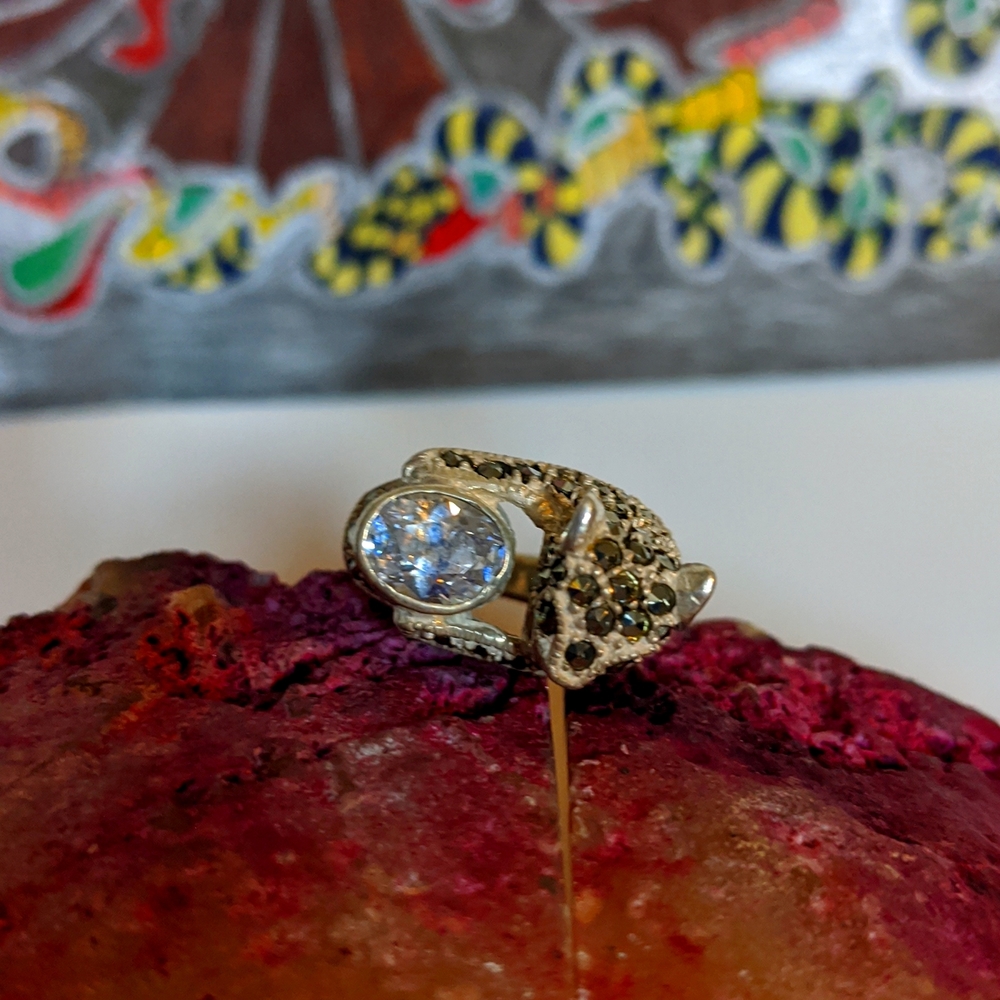 Marcasite Crystal Jaguar Statement Ring - image 7